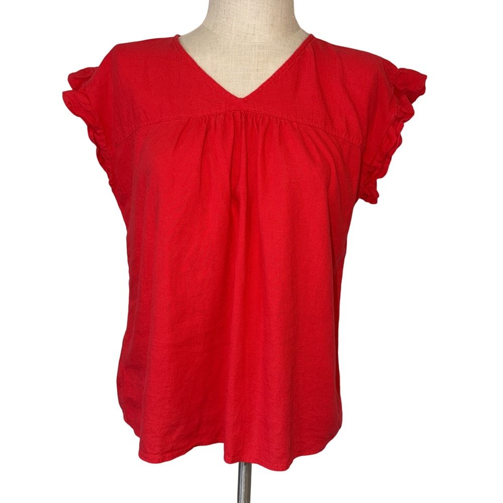 LOFT Red Flutter Sleeve Blouse Womens Small Lightweight‎ Top